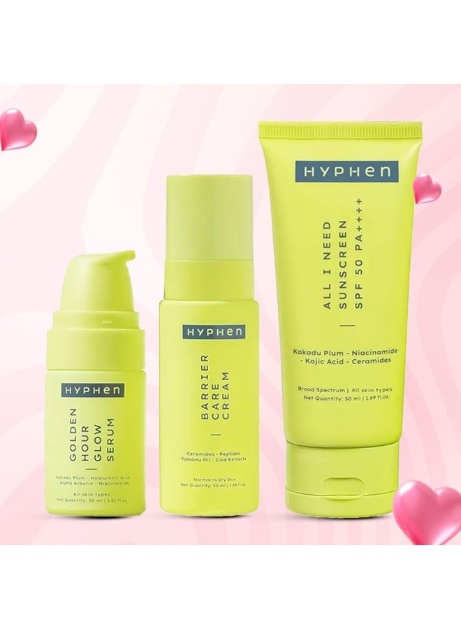 هايفن مجموعة هايفن للعناية اليومية بالوجه للبشرة العادية والجافة | روتين العناية بالوجه من 3 خطوات مع سيروم للوجه وكريم للوجه وواقي شمسي بعامل حماية SPF 50 لعلاج جفاف البشرة ونقص الترطيب | عبوة اقتصادية من 3 قطع - Image 2